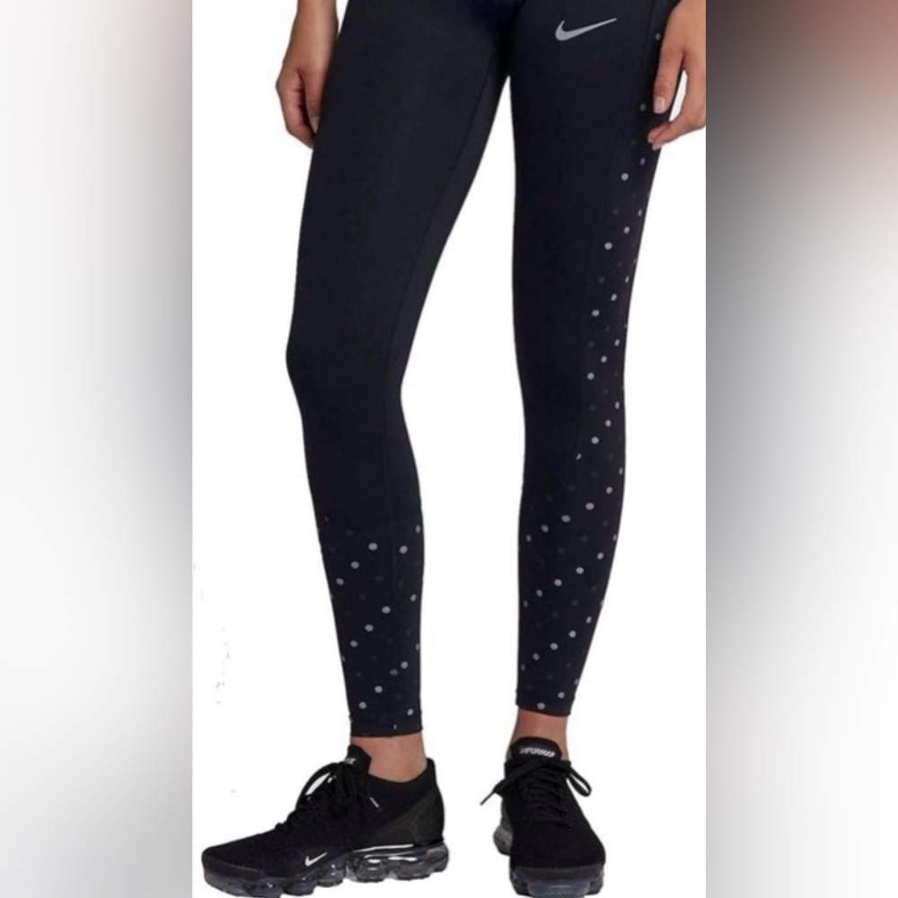 NIKE Women's Racer Flash Running leggings dry fit pockets Black polka dots small